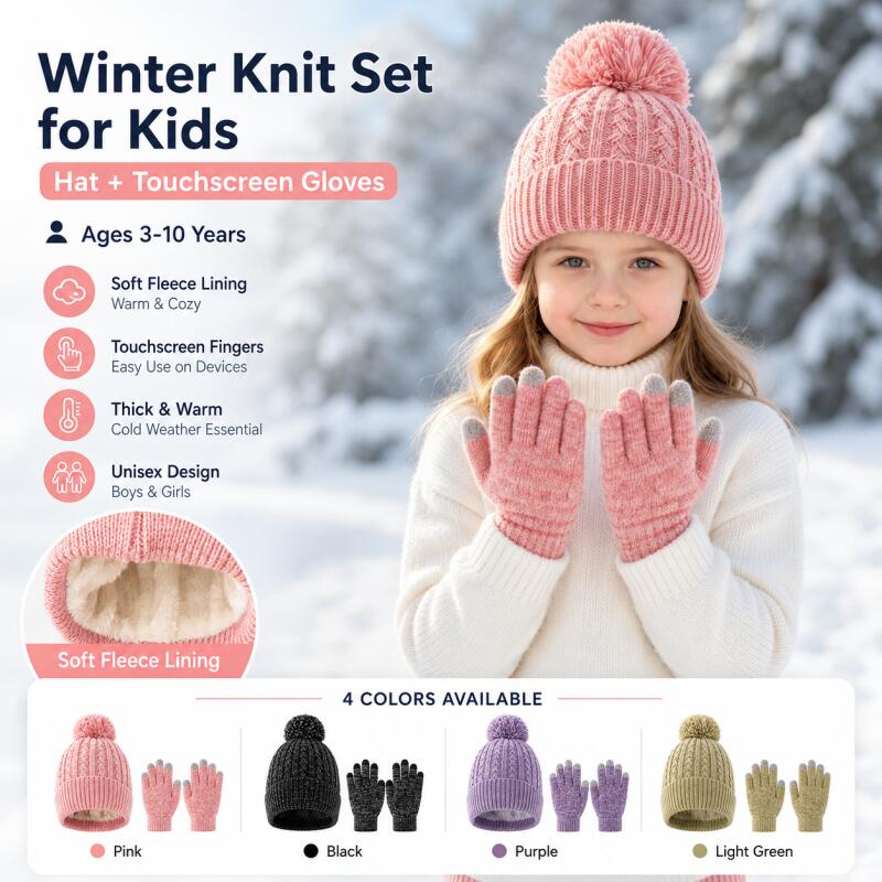 Kids Outdoor Gloves - Kids Winter Knit Hat Touchscreen Gloves