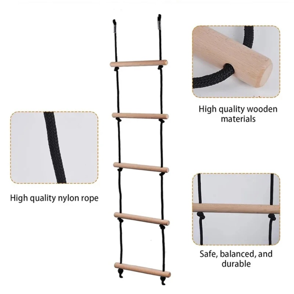 Kids Outdoor Wooden Playset - Children Climbing Rope Ladder Wooden Swing