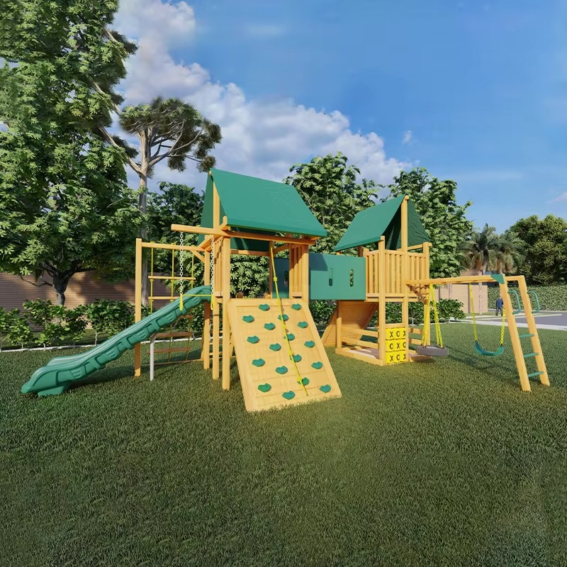 Kids Outdoor Wooden Playset - Large Wooden Tower Amusement Park Kids