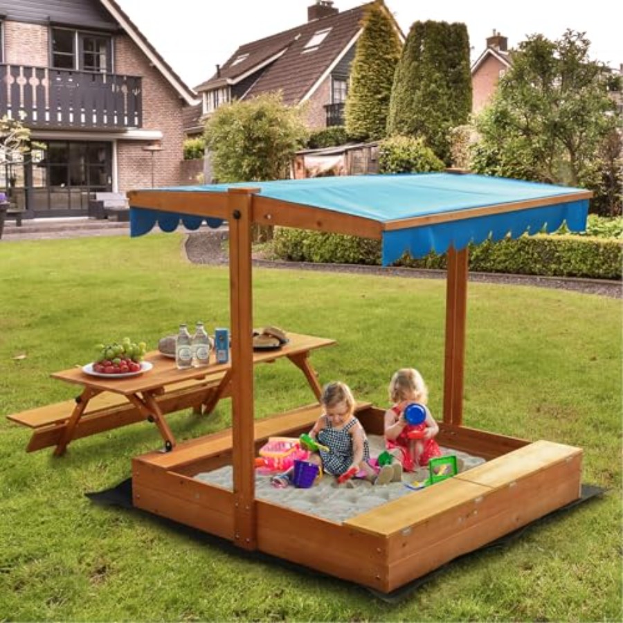 Kids Outdoor Sandbox - Backyard outdoor kids wooden sandbox with