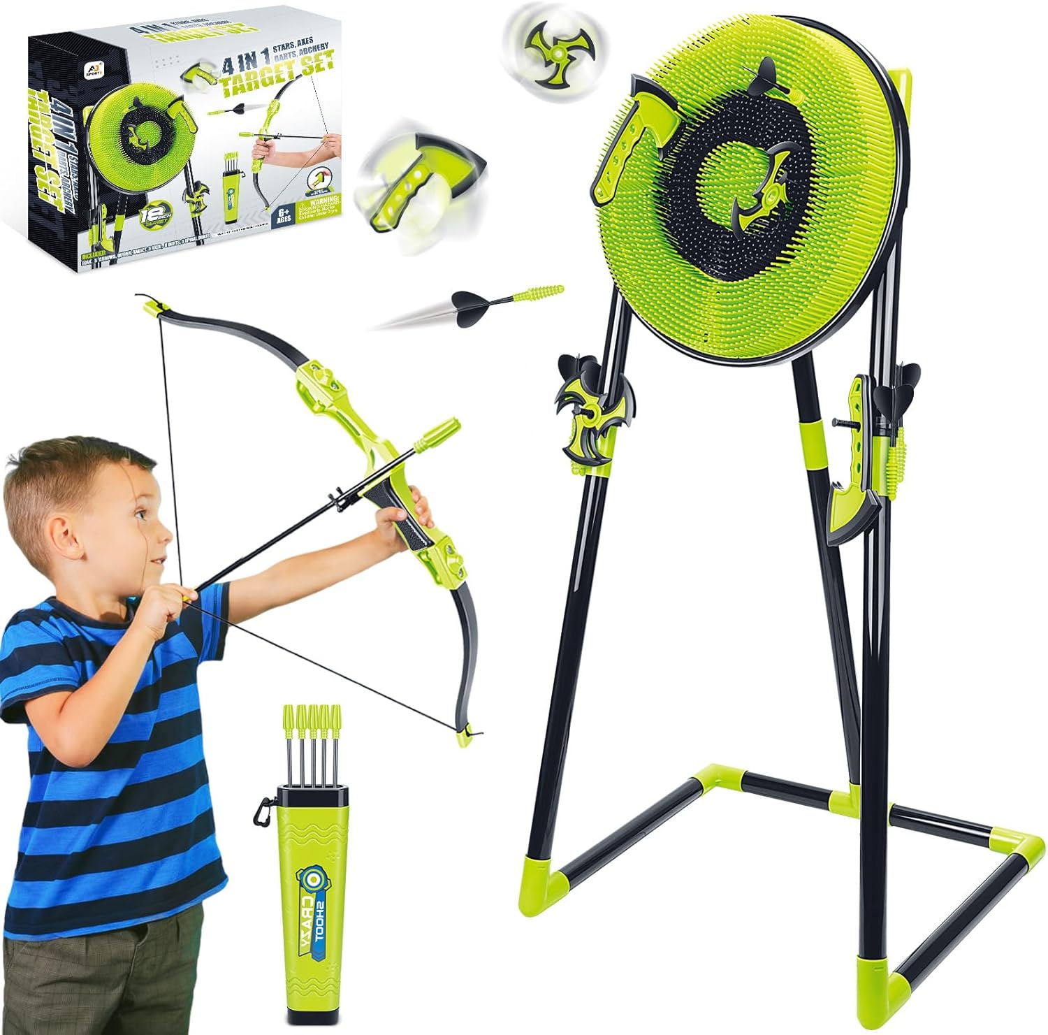 Kids Outdoor Ninja Set - 4 in 1 Axe Throwing Target