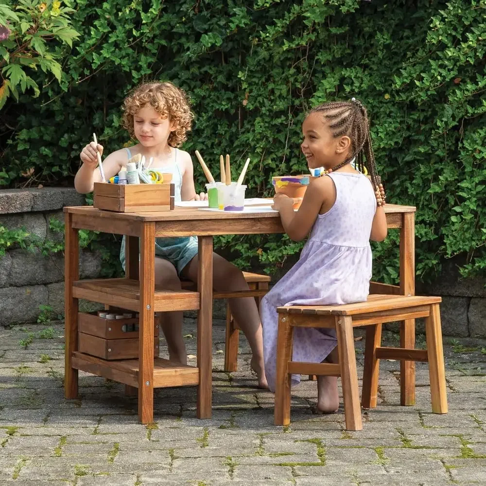 Kids Outdoor Wooden Playset - Kids Outdoor Crat Table and 2