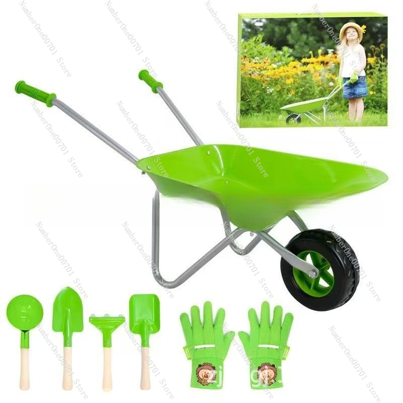 Kids Outdoor Activity Set - Kids Outdoor Wheelbarrow, Green Garden Play