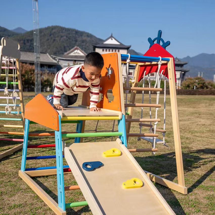 Large Solid Wood Climbing Fram - đánh giá và giá Kids Outdoor Wooden Playset