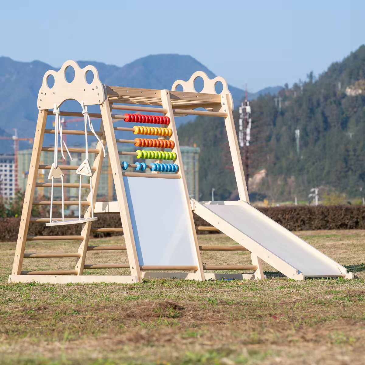 Large Solid Wood Climbing Fram - đánh giá và giá Kids Outdoor Wooden Playset