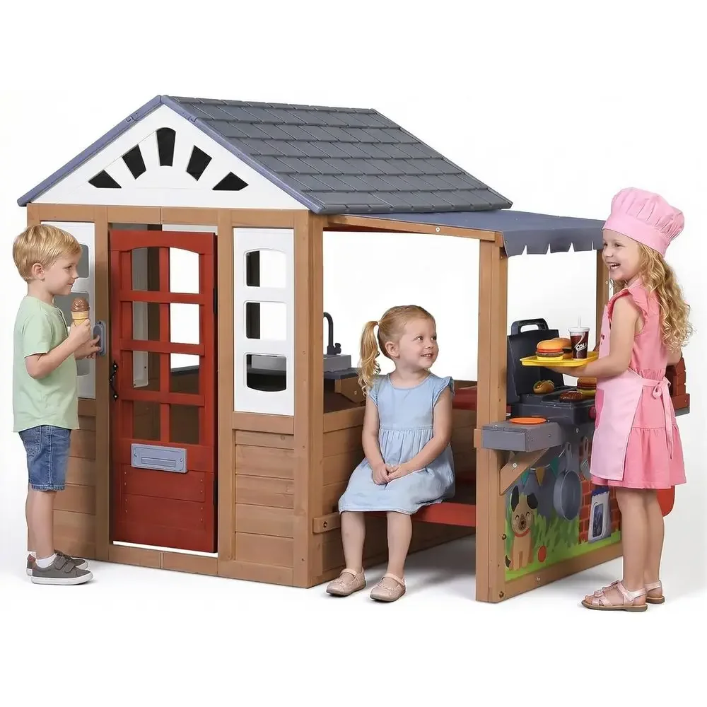 Kids Outdoor Wooden Playhouse, - đánh giá và giá Kids Outdoor Wooden Playset
